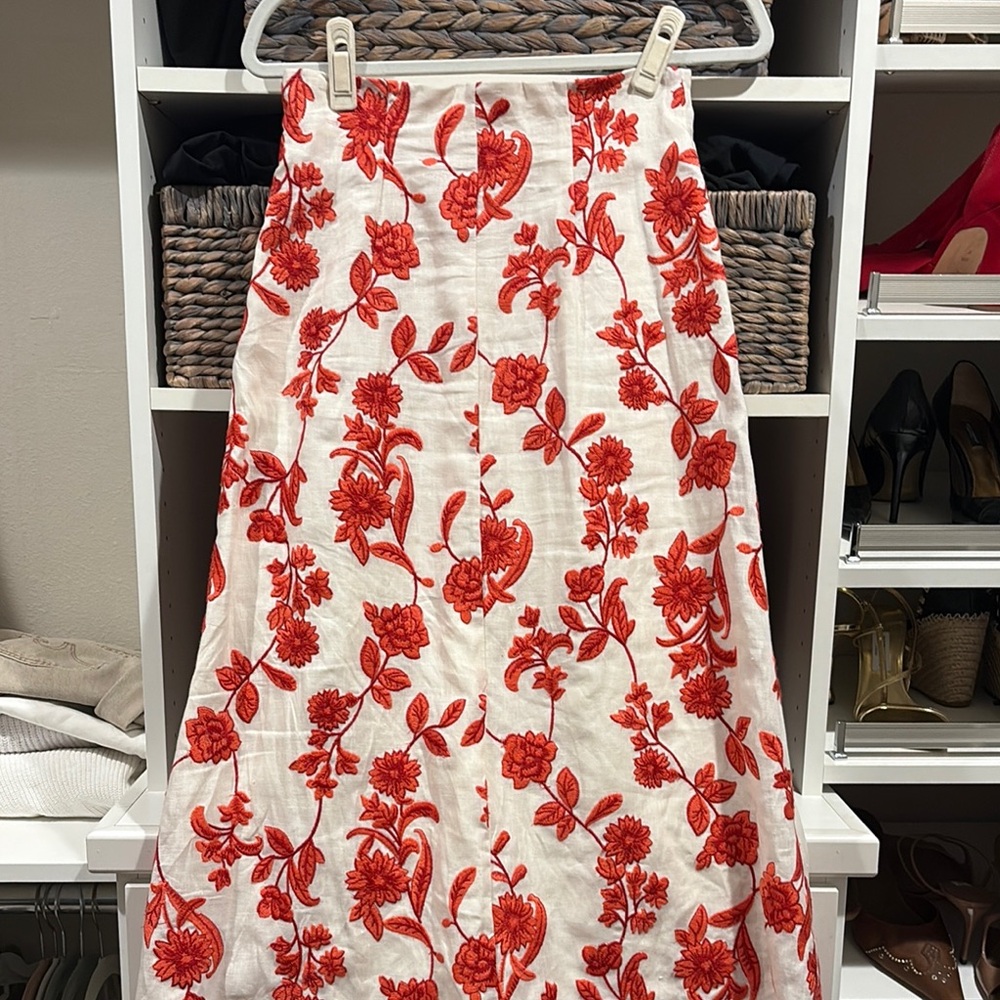 Rebecca Taylor Red and Cream Floral A-Line Skirt